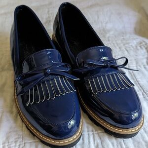 MIOKE Women's Classic Tassel Oxford Shoes Patent Leather Penny Loafers blue sz43